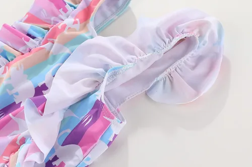 Vista 5 de Amberetech Traje de baño de una pieza para niñas con volantes, sin mangas, bikini para la playa
