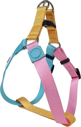 Vista 10 de XS - Arnés para perro, diseño ajustable a medida, tricolor, resistente, fácil de caminar, para perros pequeños, azul naranja