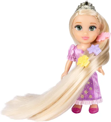 Vista 4 de Disney Princess Rapunzel Doll Muñeca Rapunzel de pelo largo Petite con Pascal, en moda de vestir púrpura y blanco