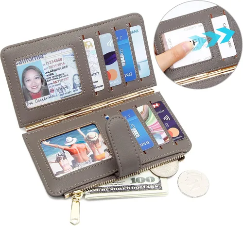 Vista 3 de Badiya Tarjetero de crédito para mujer, cartera RFID para mujer, organizador de tarjetas plegable delgado con funda para múltiples tarjetas