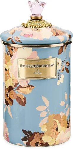 Vista 11 de MACKENZIE-CHILDS Bote de Esmalte, Contenedor de Almacenamiento de Cocina con Tapa, Grande, Wild Rose Brown Hand-applied design, made from enameled