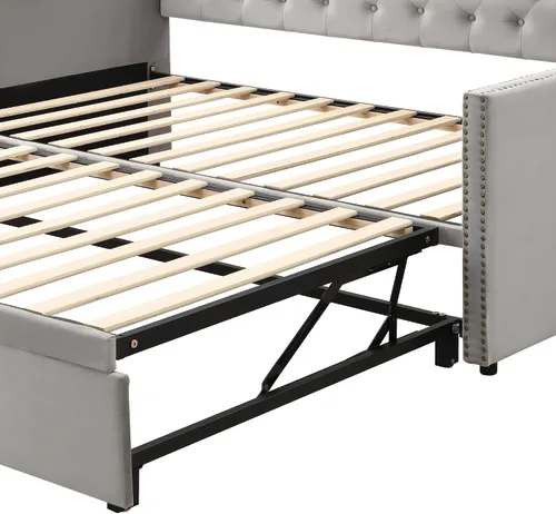 Vista 7 de Harper & Bright Designs Sofá cama extensible de terciopelo de tamaño individual con nido desplegable, marco de sofá cama individual a King con Gris