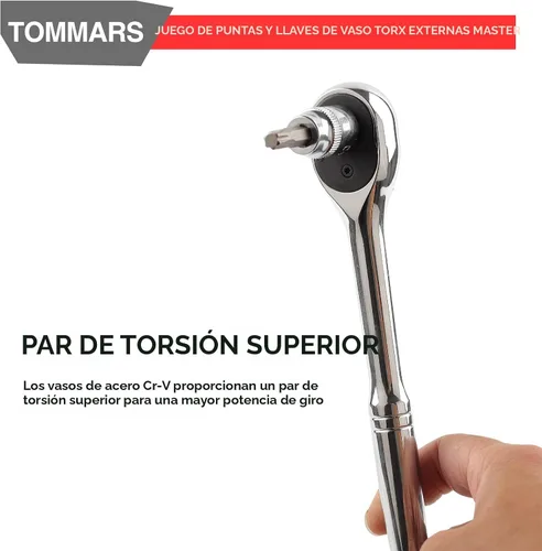 Vista 7 de TOMMARS Juego de 60 piezas de enchufes de brocas Torx Master y juego de enchufes externos de 1/4", 3/8", 1/2" de transmisión, brocas de acero S2