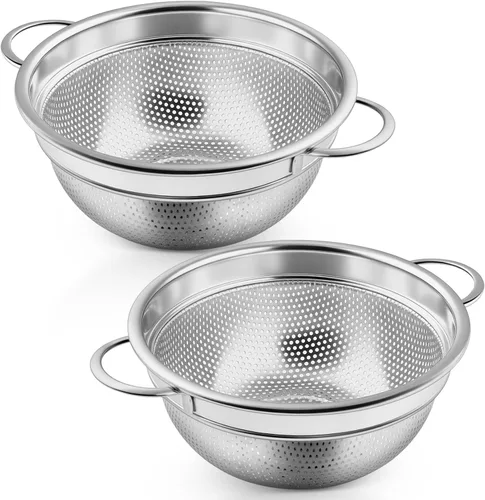 Vista 8 de P&P CHEF Colador de acero inoxidable de 3 cuartos de galón, colador de metal microperforado para alimentos de cocina, ideal para enjuagar, lavar