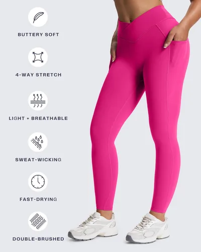 Vista 72 de Aoxjox Trinity - Pantalones de yoga de cintura alta con bolsillos para mujer, control de abdomen, cintura cruzada, leggings de entrenamiento suaves