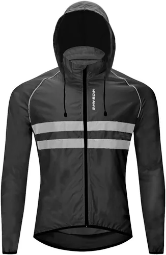 Vista 2 de WOSAWE - Chaqueta de ciclismo con capucha, ligera, cortavientos