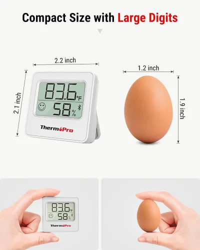 Vista 3 de ThermoPro TP357 - Termómetro higrómetro digital para interiores de 260 pies, termómetro Bluetooth medidor de humedad con aplicación inteligente