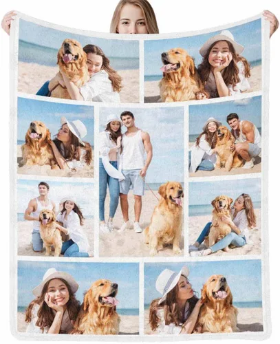Vista 30 de InterestPrint Manta personalizada con nombre, 6 fotos, manta personalizada para aniversario, boda, para marido, esposa, amantes, 6 tamaños