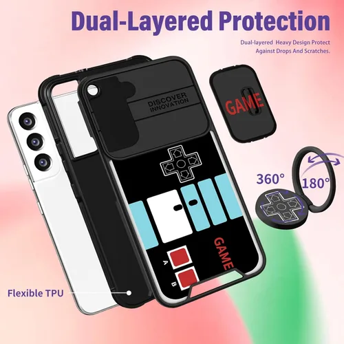 Vista 5 de Funda 2 en 1 para Samsung Galaxy S22 para mujeres y niños, linda funda de dibujos animados para adolescentes, divertido juego divertido negro