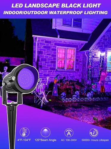 Vista 2 de Proyector de Halloween de 15 W, luces LED negras, iluminación de paisaje, impermeable, luz negra al aire libre con enchufe de EE. UU. para fiesta