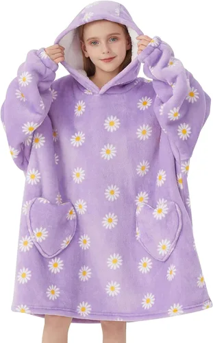 Vista 19 de Mewkou Manta con Capucha Portátil para Niños Sudadera con Capucha de Sherpa Extra Grande para Niños, Niñas y Niños Pequeños de 2 a 6 años