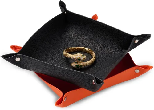 Vista 2 de Oirlv Bandeja de cuero de alta calidad para hombre, organizador de joyas, almacenamiento de escritorio, carteras para llaves, teléfonos celulares