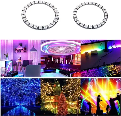 Vista 4 de 24 bits WS2812 RGB LED anillo 24 X 5050 WS2812B LED con controlador integrado direccionable individual programable para Arduino Raspberry Pi ESP32