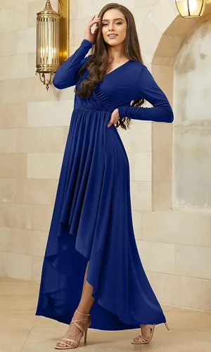 Vista 3 de KOH KOH Vestido de cóctel formal de otoño e invierno con abertura para mujer