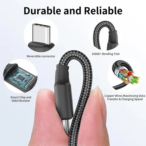 Vista 5 de Cable USB C a USB C de 1 pie, paquete de 3 cables de carga tipo C para Negro
