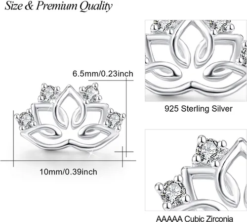 Vista 4 de Aretes de plata de ley 925 con diseño de loto, hipoalergénicos para orejas sensibles, joyería de flor de loto, regalo para el día de la madre