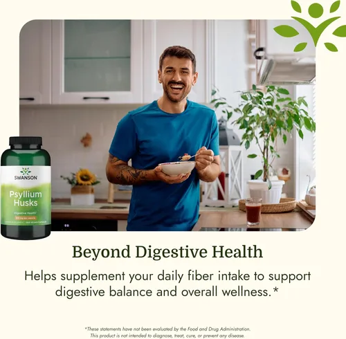Vista 5 de Swanson Suplemento dietético de fibra de cáscara de psyllium, 610 mg, 300 cápsulas Promotes Overall Health and Easier Elimination, Supports a