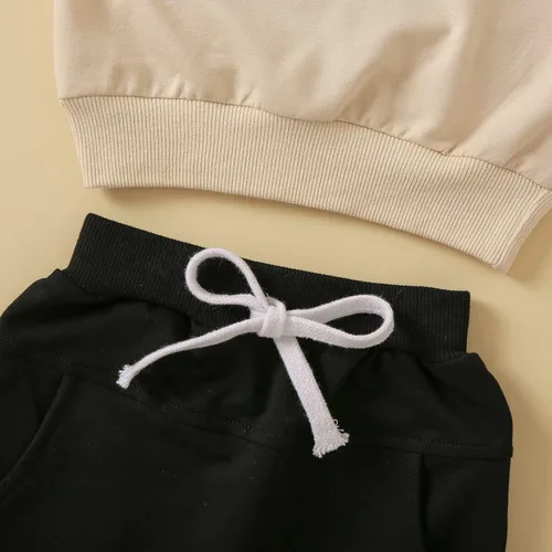Vista 5 de wdehow Conjunto de 2 piezas para bebé niño pequeño, sudadera con estampado de letras + pantalones con cordón para otoño e invierno