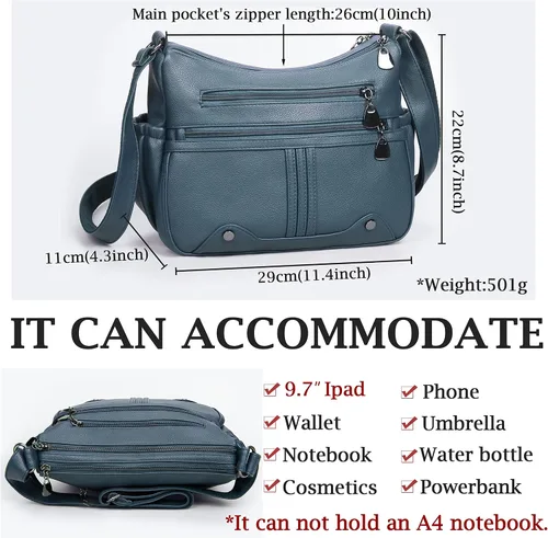 Vista 3 de Bolso bandolera de piel sintética suave para mujer, bolso cruzado con múltiples bolsillos, bolso cruzado mediano espacioso a la moda con asa superior