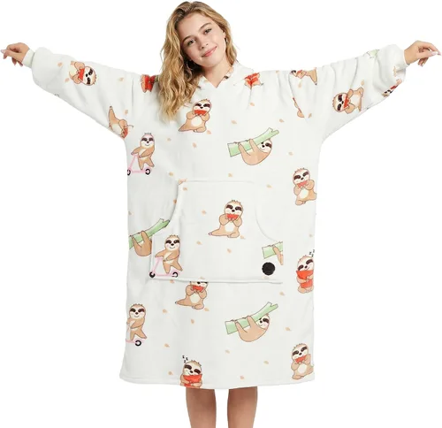 Vista 11 de THREE POODLE - Manta con capucha portátil para mujeres, sudadera con capucha de sherpa de gran tamaño para adultos hombres, mantas con capucha