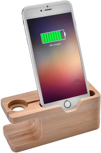 Vista 2 de Estación de carga de bambú del teléfono celular Muelle Estación de carga de madera Soporte de teléfono de madera para &
