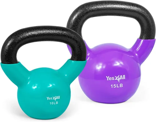 Vista 15 de Yes4All - Juego de pesas rusas recubiertas de vinilo, set combinado para entrenamiento corporal completo, fuerza de agarre, flexiones y ejercicios