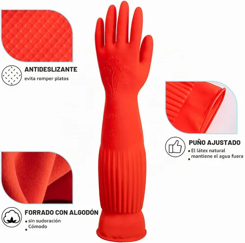 Vista 6 de ThxToms Guantes de goma para limpieza de platos (2 pares), forro polar suave, reutilizables, impermeables, con puño extra largo y agarre
