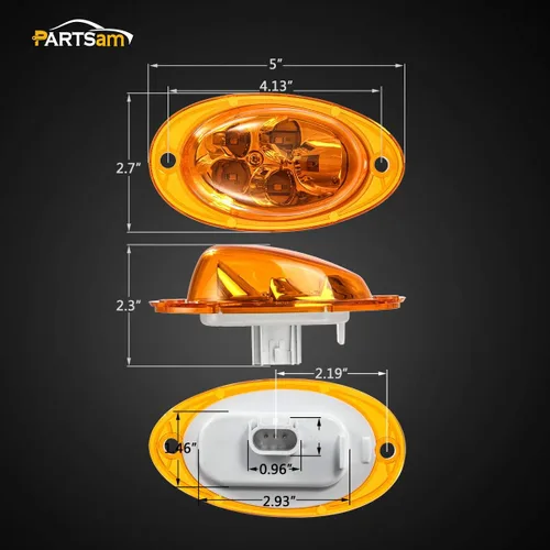 Vista 5 de Partsam Para Freightliner Cascadia - Luces LED de señal de giro LED ámbar 5-2835-SMD, reemplazo sellado para Freightliner LED lateral de cabina