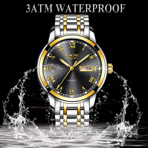 Vista 5 de LIGE Mens Watches Waterproof Stainless Steel Date Analogue Quartz Watch Gents Classical Business Wrist Watch for Men