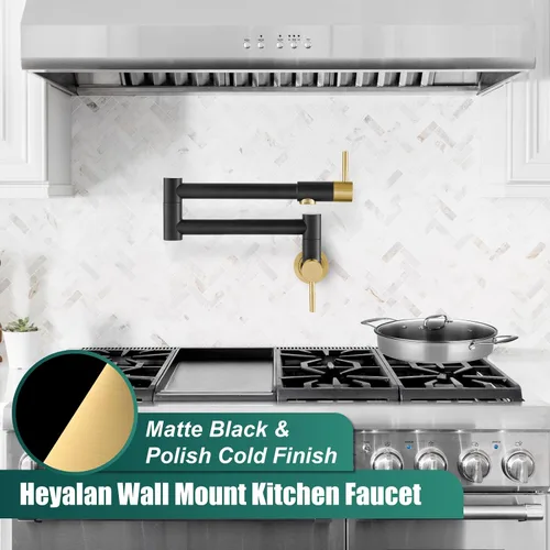 Vista 2 de Heyalan Pot Filler - Llenador de ollas de 19 pulgadas para montaje en pared, plegable, extensible, grifo de cocina/restaurante de acero inoxidable