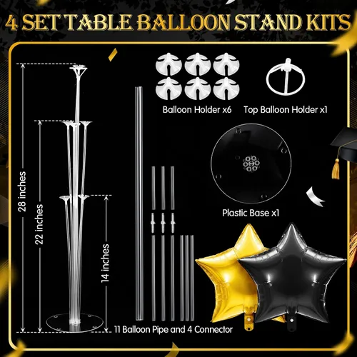 Vista 3 de Lunmon 4 Set Black and Gold Party Decorations Balloon Stand Table Centerpieces for Men's Women's Birthday Wedding Retirement Anniversary Decorations