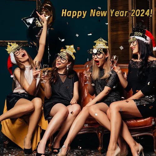 Vista 6 de 12PCS Happy New Year Eyeglasses,Headband Crown Party Favors Supplies Set Photo Propsfor 2024,Novel New Years Eve Celebration Glitter Paper Glasses