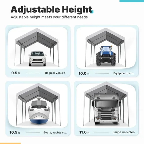 Vista 2 de ADVANCE OUTDOOR Kits de cochera de techo de metal de 10 x 20 pies, toldo de acero resistente para automóvil, garaje rígido, gris