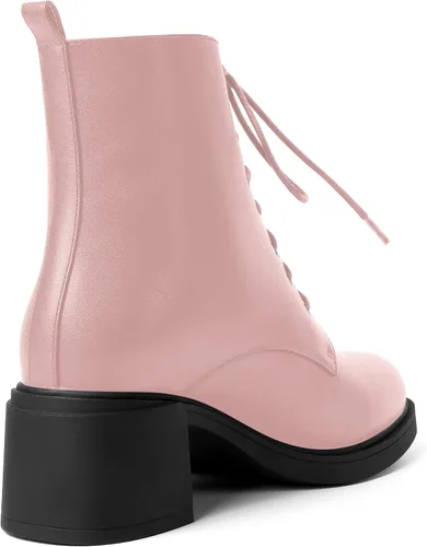 Vista 40 de ROSERWISH Botas altas de tacón bajo y grueso para mujer, con cordones, cómodas, modernas, con puntera redonda, de 2.5 pulgadas
