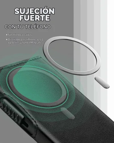 Vista 2 de VULKIT Cartera magnética para tarjetas de teléfono, funda delgada de cuero desplegable con bloqueo NFC/RFID, compatible con iPhone serie Negro