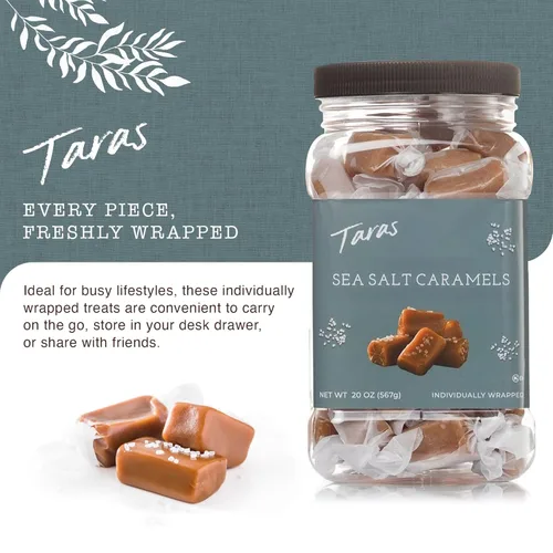 Vista 6 de Taras Gourmet Sea Salt Caramels All Natural Candy Creamy & Individually Wrapped with Real Butter (20 oz)