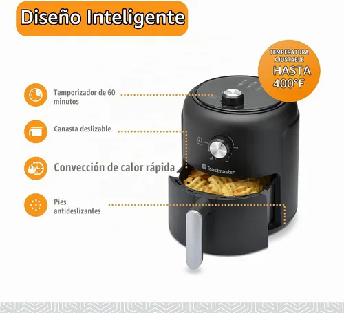 Vista 3 de Toastmaster - Freidora de aire compacta de 2,6 L con cesta deslizante Freidora de aire compacta de 2.75 cuartos de galón para una cocción saludable