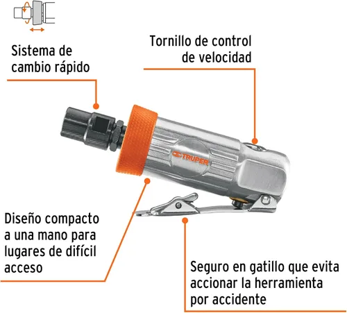 Vista 2 de TRUPER TPN-876-2 Minismeriladora, neumática, 1/4