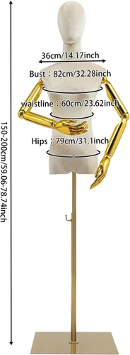 Vista 4 de Torso de maniquí femenino de terciopelo con soporte, soporte de exhibición de maniquí de terciopelo beige, 59 a 78 pulgadas de altura ajustable