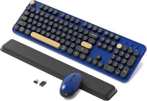 Vista 7 de Combo de teclado y mouse inalámbricos retro con reposamuñecas (rojo claret)