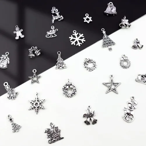 Vista 7 de JIALEEY Dijes de Navidad, Lotes al por mayor a granel Dijes de Navidad mezclados con colgantes de plata tibetana y metal para hacer joyas