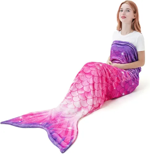Vista 20 de WERNNSAI Manta de Cola de Sirena para Niños - Manta Ponible de Sirena que Brilla en la Oscuridad para Niñas de Invierno Franela Suave con Escamas