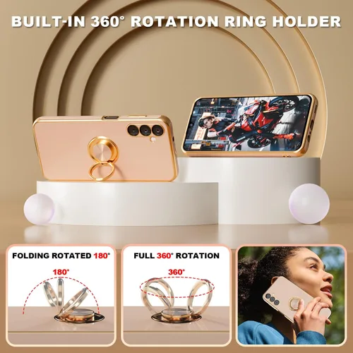 Vista 3 de yuanming Funda para Samsung Galaxy A14 5G, con protector de pantalla, con soporte magnético, soporte de anillo de rotación de 360° integrado, borde