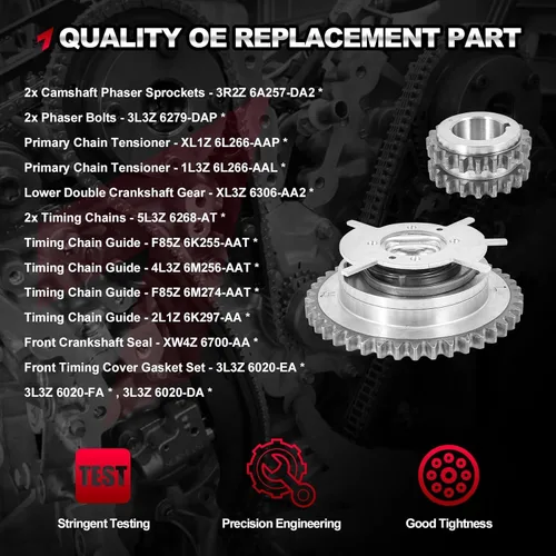 Vista 7 de Kit de cadena de distribución de motor 5.4L Juego de reparación de fase de levas Compatible con Ford Expedition, F-150, F-250, F-350 Super Duty