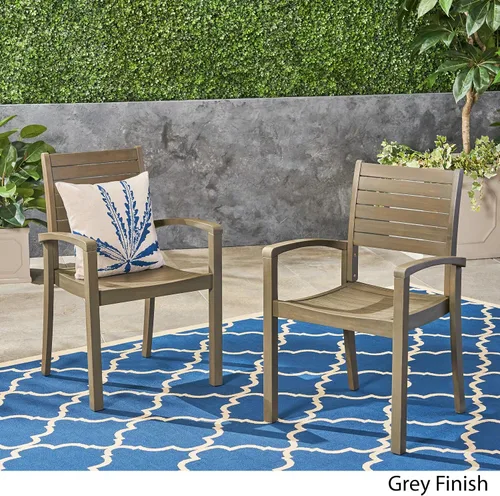 Vista 4 de Christopher Knight Home Watts - Sillas de comedor de madera de acacia para exteriores, acabado gris (juego de 2)
