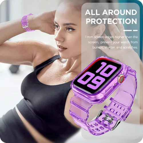 Vista 300 de DABAOZA - Correa transparente compatible con Apple Watch con estuche protector, correa deportiva de TPU con brillo para mujeres y hombres