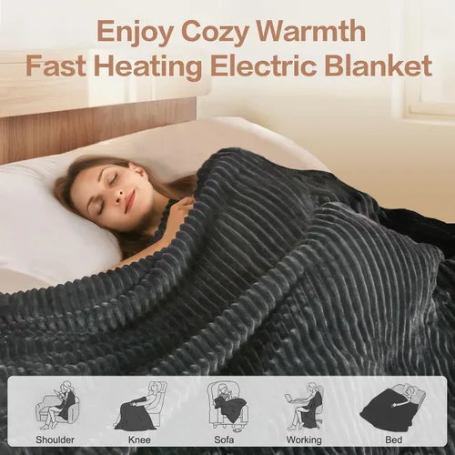 Vista 5 de Manta eléctrica Tefici: manta eléctrica térmica de 50 x 60 pulgadas, 6 niveles de calefacción rápida, apagado automático de 1 a 4 horas, de franela