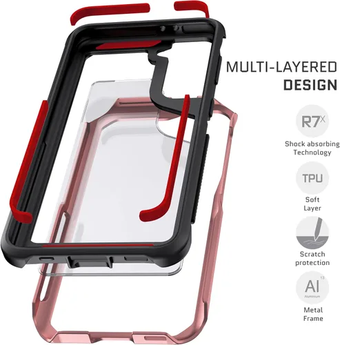 Vista 4 de Ghostek ATOMIC - Funda delgada para Galaxy S21 con parachoques de metal de aluminio y diseño trasero transparente, protección resistente que absorbe