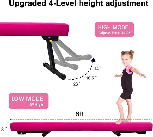 Vista 2 de GLANT - Viga de equilibrio ultrasimple ajustable y plegable de 8 pies, equipo de gimnasia de suela de piso alto y bajo, sin necesidad