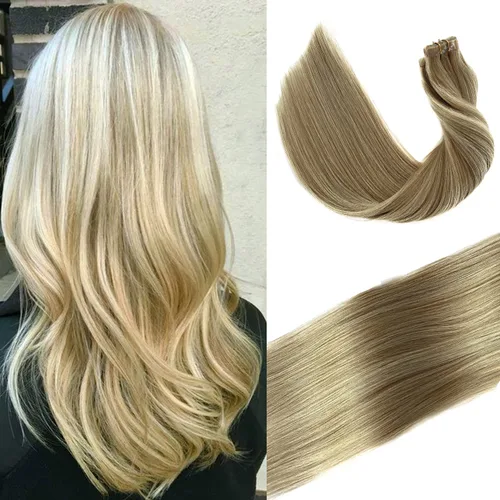 Vista 19 de Ubetta Extensiones de cabello humano real con cinta, 20 piezas de doble cara con trama de piel, extensiones de cabello Remy invisible, con cinta